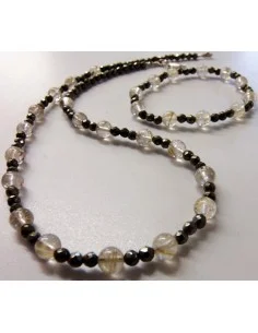 Collier et bracelet en quartz rutile et pyrite 2