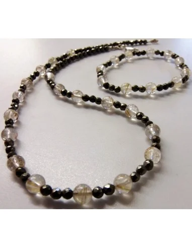 Collier et bracelet en quartz rutile et pyrite