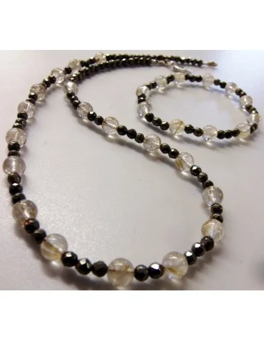 Collier et bracelet en quartz rutile et pyrite