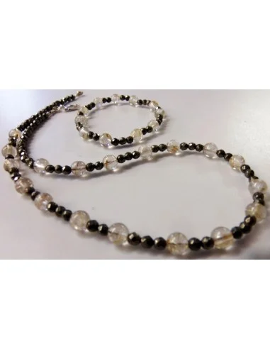 Collier et bracelet en quartz rutile et pyrite