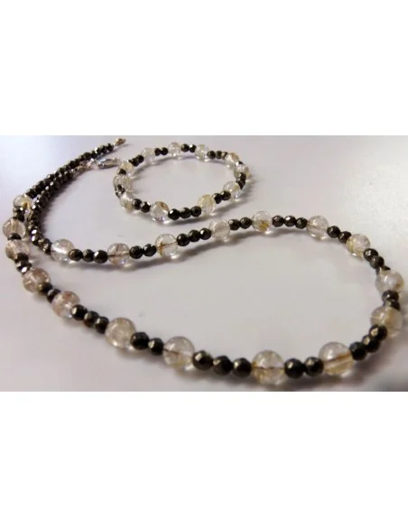 Collier et bracelet en quartz rutile et pyrite