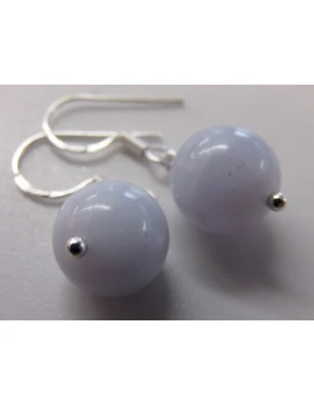 Boucle calcedoine bleue boule 8mm