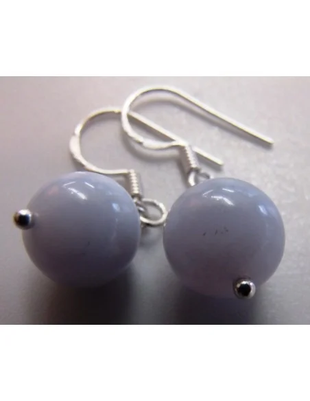 Boucle calcedoine bleue boule 8mm