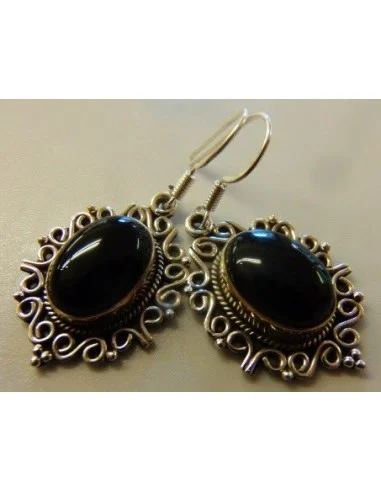 Onyx Boucles d'oreilles argent